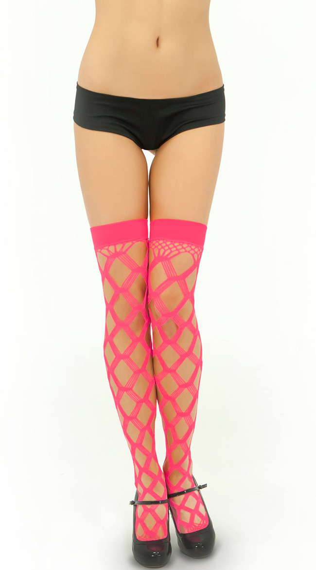 Music Legs Women S Multi Strands Spandex Diamond Net Thigh Hi 4542-HOTPINK