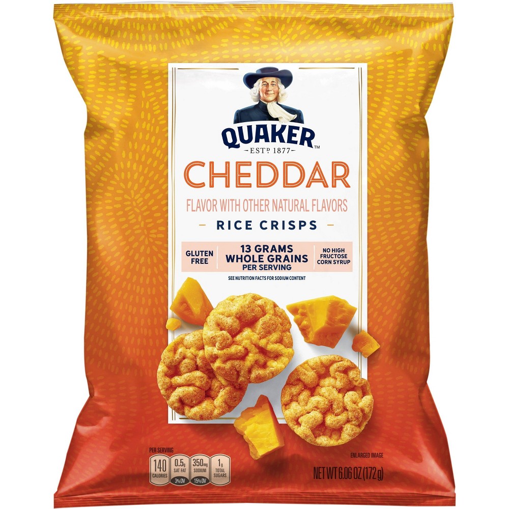 Quaker Popped Cheddar Cheese 20% More Rice Crisps 7.2 Ounce Plastic Bag