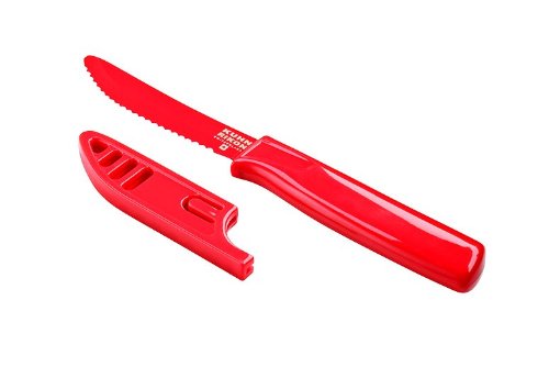 Kuhn Rikon Colori Curved Serrated Knife, 3-Inch, Red