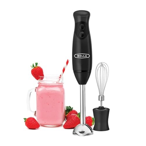 BELLA Immersion Hand Blender, Portable Mixer with Whisk Attachment - Electric Handheld Juicer, Shakes, Baby Food and Smoothie Maker, Stainless Steel, 