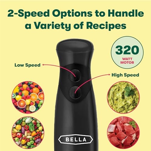 BELLA Immersion Hand Blender, Portable Mixer with Whisk Attachment - Electric Handheld Juicer, Shakes, Baby Food and Smoothie Maker, Stainless Steel,  thumbnail