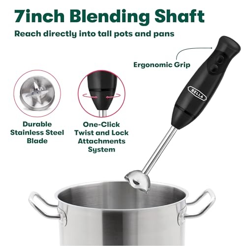 BELLA Immersion Hand Blender, Portable Mixer with Whisk Attachment - Electric Handheld Juicer, Shakes, Baby Food and Smoothie Maker, Stainless Steel,  thumbnail