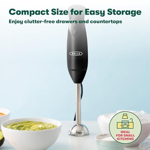 BELLA Immersion Hand Blender, Portable Mixer with Whisk Attachment - Electric Handheld Juicer, Shakes, Baby Food and Smoothie Maker, Stainless Steel,  thumbnail