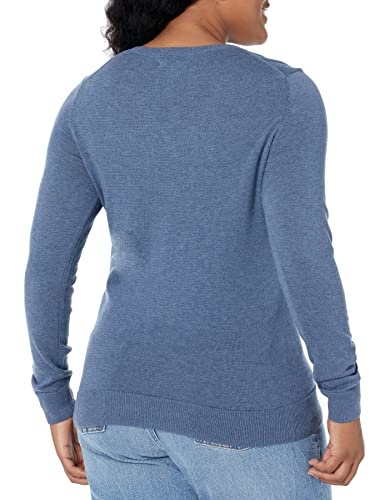 Amazon Essentials Women's Classic-Fit Lightweight Long-Sleeve V-Neck Sweater (Available in Plus Size), Blue Heather, X-Small thumbnail