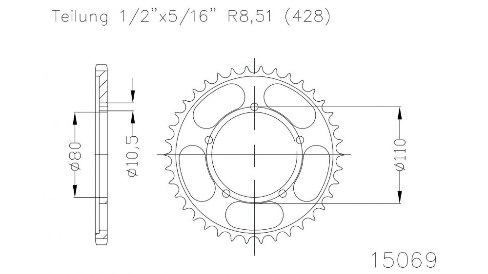 Esjot Kettenrad 15069, 428, Stahl, 42 Zähne
