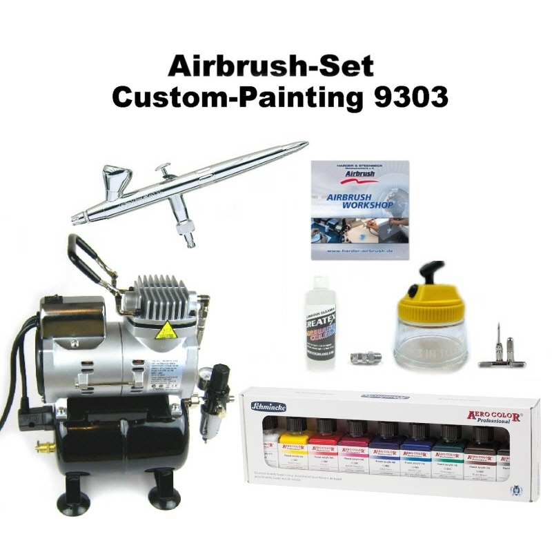 TOP Airbrush Set Custom-Painting 9303 Evolution Silverline 2in1 + Sparmax TC-610H-n Kompressor