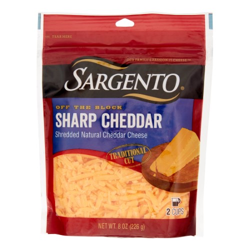 Sargento Off the Block Shredded Cheese, Sharp Cheddar, 8 Oz