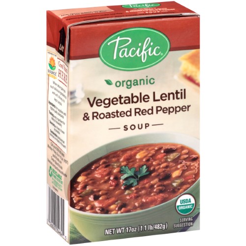 Pacific Natural Foods All Natural Vegetable Lentil and Roasted Red Pepper Soup, 17 Ounce Boxes