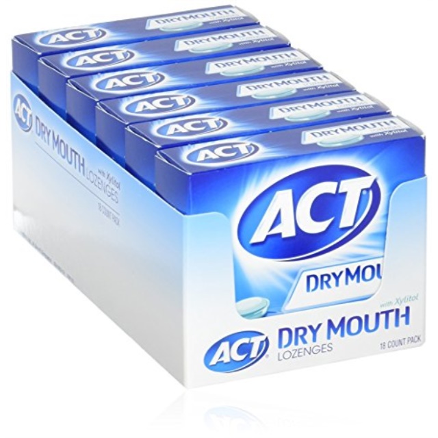 ACT Dry Mouth Lozenges with Xylitol 18 Count (Pack of 6) Soothing Mint