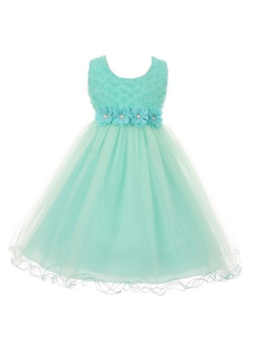 Big Girls Mint Flower Adorned Top Wired Tulle Skirt Junior Bridesmaid Dress 8-14