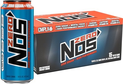 NOS Zero Sugar: High Performance Energy Drink. 16 Fl Oz (Pack of 15)