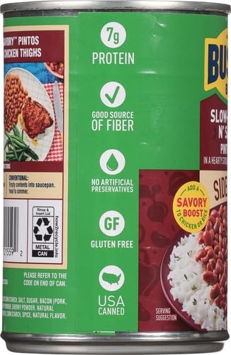BUSH'S BEST 15oz Canned Slow-Cooked N' Savory Pinto Beans, Source of Plant Based Protein and Fiber, Low Fat, Gluten Free, (Pack of 12) thumbnail