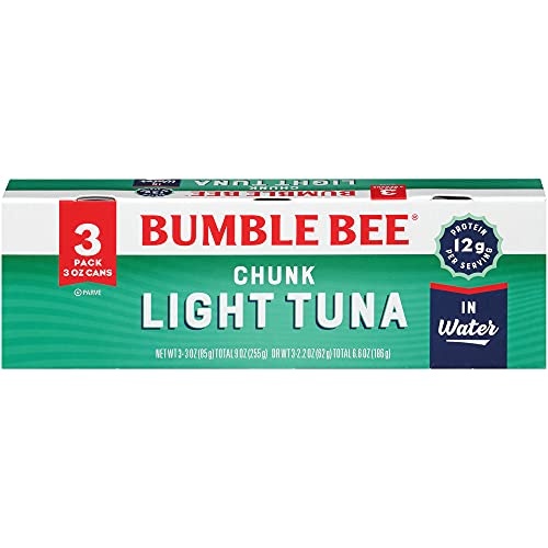 Bumble Bee Chunk Light Tuna in Water, 3 Oz Cans (8 Packs of 3, 24 Cans Total) - Wild Caught Skipjack Tuna - 12g Protein per Serving - MSC Certified Su