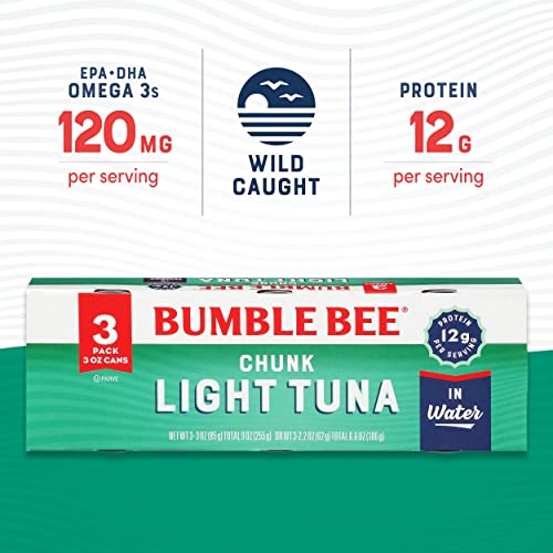 Bumble Bee Chunk Light Tuna in Water, 3 Oz Cans (8 Packs of 3, 24 Cans Total) - Wild Caught Skipjack Tuna - 12g Protein per Serving - MSC Certified Su thumbnail
