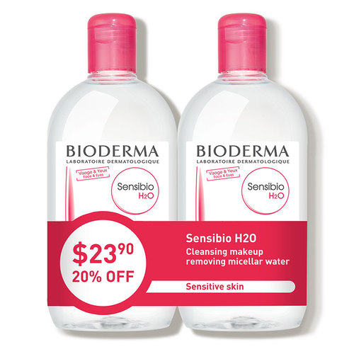 Bioderma Sensibio H2O Micellar Water Makeup Remover - 16.9 Fl Oz/2pk: Paraben-Free Facial Cleanser for Sensitive Skin