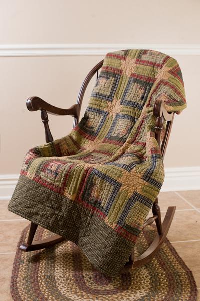 VHC Brands Tea Cabin Rustic 60 X50  Throw Green Rod Pocket Patchwork Cotton Pre-Washed Rectangle Decor