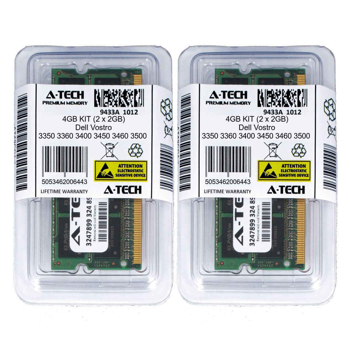 4GB KIT 2 X 2GB Dell Vostro 3350 3360 3400 3450 3460 3500 3550 Ram Memory