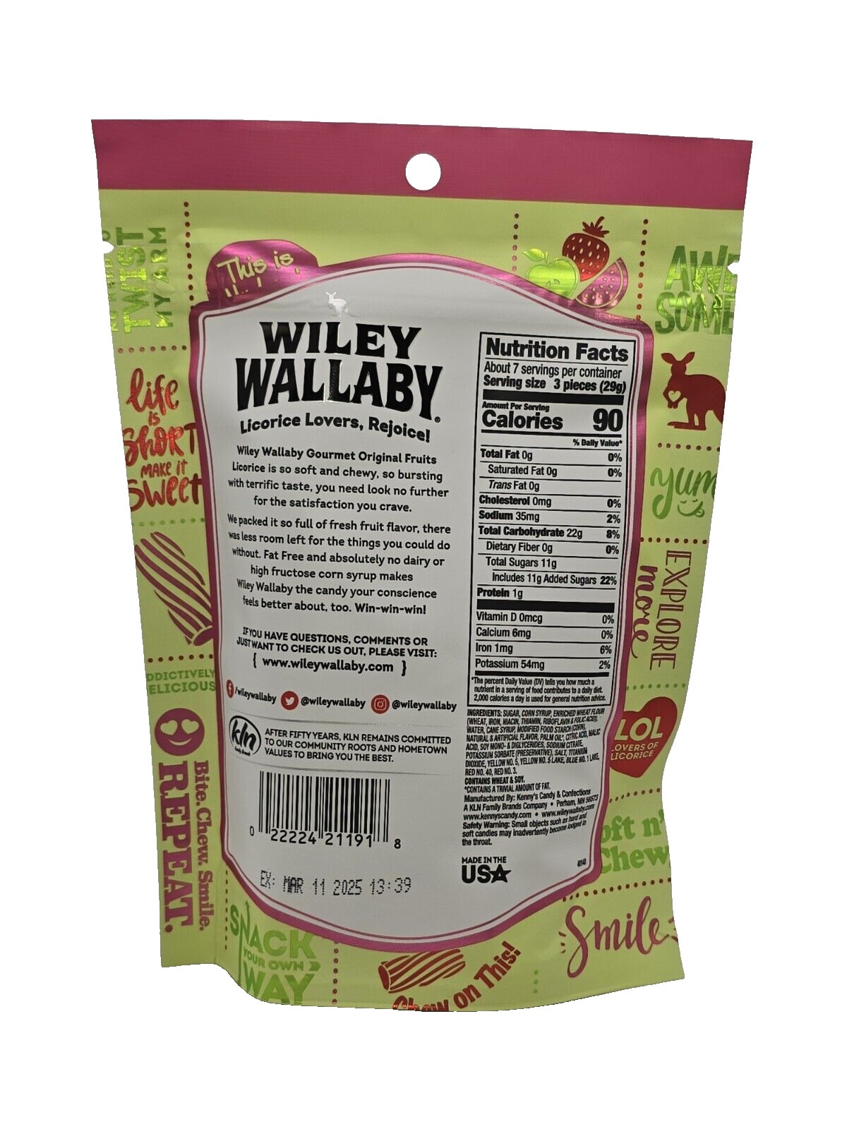 Lot of 4 Wiley Wallaby Soft & Chewy Licorice Original Fruits 7.05oz 3/25 Vegan thumbnail