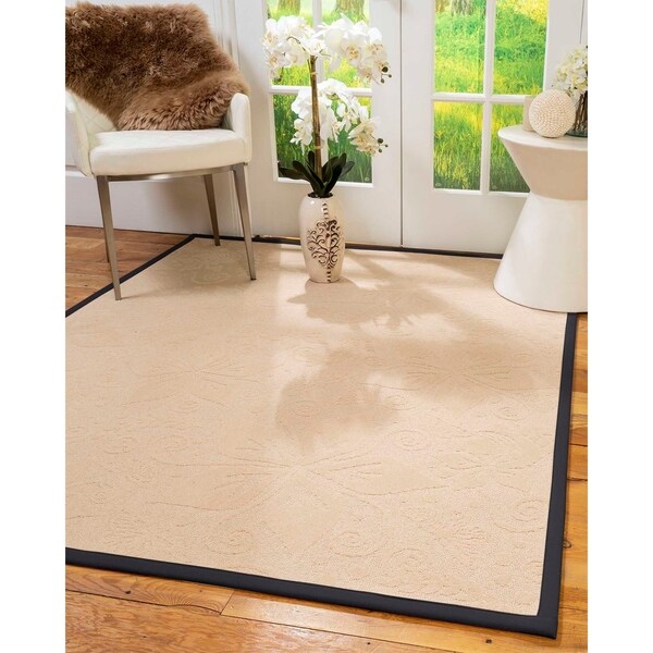 Natural Area Rugs 100%, Natural Fiber Handmade Hermosa, Beige Wool Rug, Midnight Blue Border - 2' X 3'
