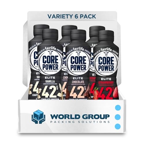 World Group Packing Solutions Fairlife Core Power Elite 42g High Protein Milk Shakes Variety 6 Pack - Vanilla, Chocolate, Strawberry - Ready to Drink 