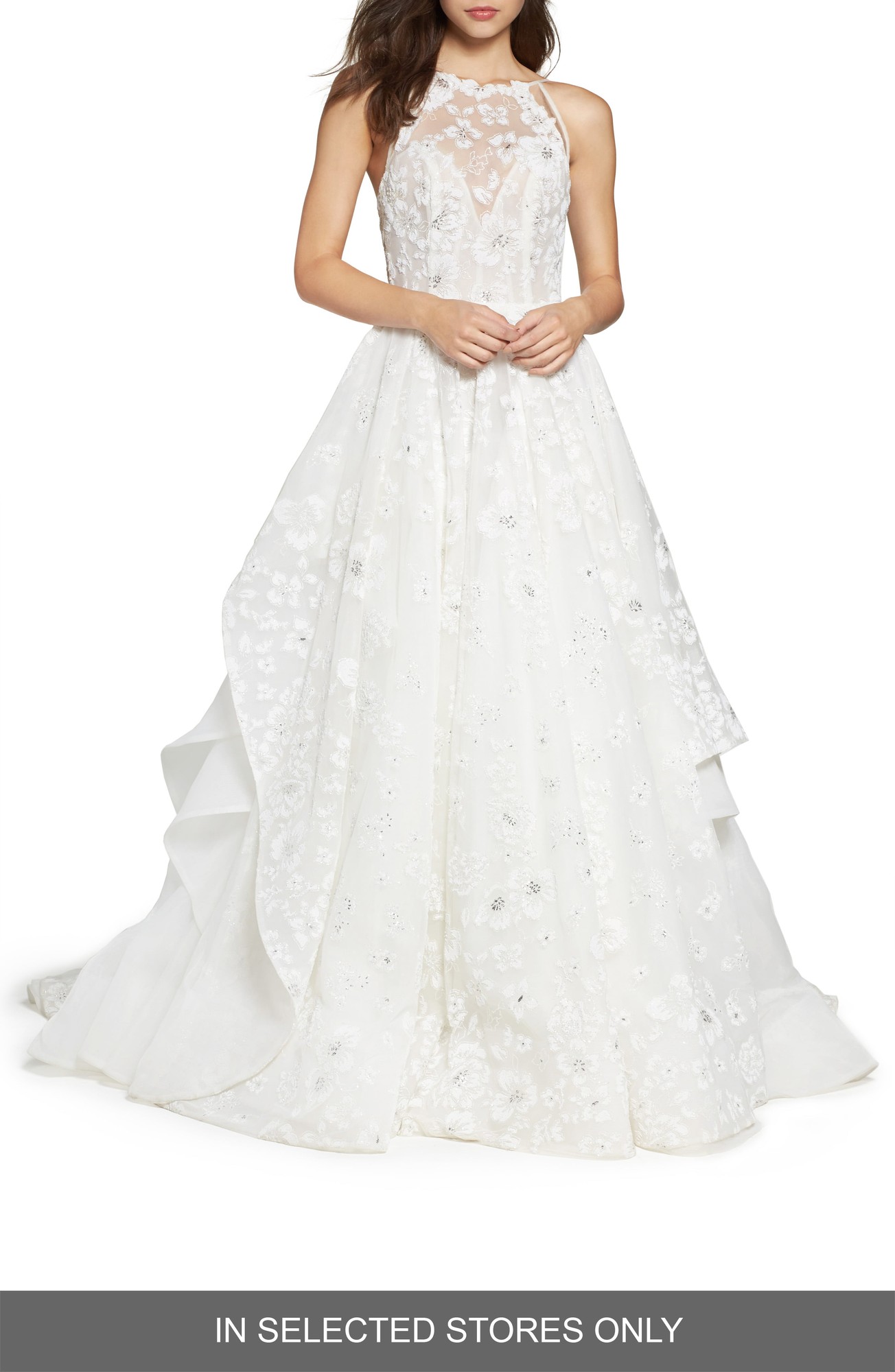 Women's Hayley Paige Reagan Floral Embroidered Layered Ballgown, Size in STORE ONLY - Ivory