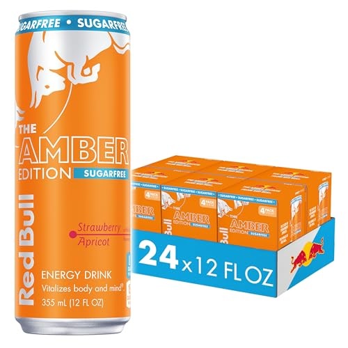 Red Bull Amber Edition Sugar Free Energy Drink, Strawberry Apricot, with 114mg Caffeine Plus Taurine & B Vitamins, 12 Fl Oz, 6 Packs of 4 Cans (Pack o