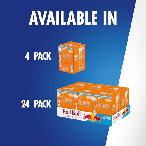 Red Bull Amber Edition Sugar Free Energy Drink, Strawberry Apricot, with 114mg Caffeine Plus Taurine & B Vitamins, 12 Fl Oz, 6 Packs of 4 Cans (Pack o thumbnail