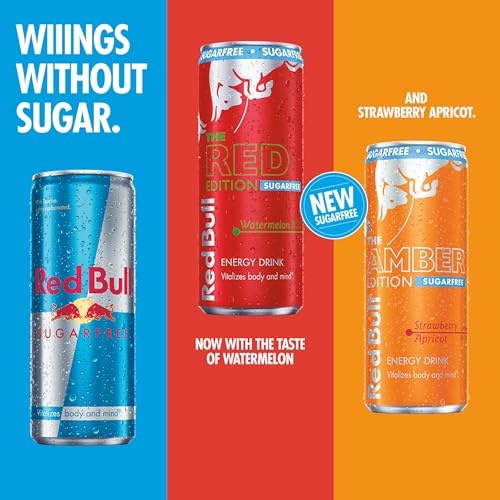 Red Bull Amber Edition Sugar Free Energy Drink, Strawberry Apricot, with 114mg Caffeine Plus Taurine & B Vitamins, 12 Fl Oz, 6 Packs of 4 Cans (Pack o thumbnail