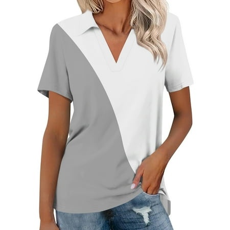 Qwertyu Short Sleeve V Neck Womens Tops Dressy Casual Summer Tops for Women 2024 Trendy Vacation Geometric Print Tshirts Shirts Cruise Outfits Light G
