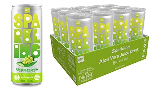 ALO Sparkling White Grape Carbonated Aloe Vera Juice Drink | 11.2 Fl Oz, Pack of 12 | Plant-Based Beverage, Vegan