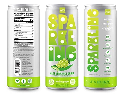 ALO Sparkling White Grape Carbonated Aloe Vera Juice Drink | 11.2 Fl Oz, Pack of 12 | Plant-Based Beverage, Vegan thumbnail