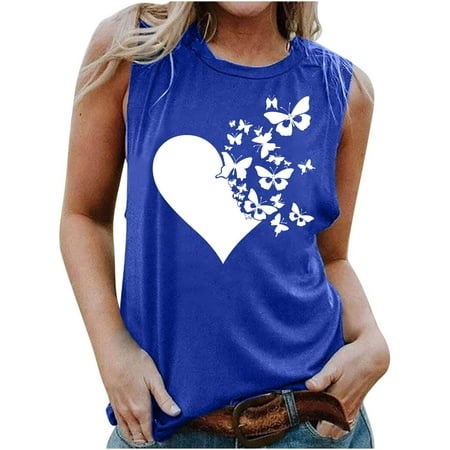 BBMHFW Women S 2289 Tank Summer Basic T-Shirts Sleeveless Shirts Tunic Tops Crew-Neck Casual Print Loose Top