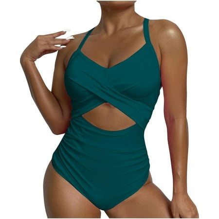 Tponi One Piece Swimsuit for Women 4722 Swimsuit Clearance Sleeveless Solid Bikini Mint Green M (US:6)