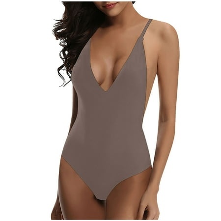 Tponi One Piece Trendy Swimsuits for Women 4888 Women Swimsuit Clearance Sleeveless Solid Bikini Gray XL (US:XL)
