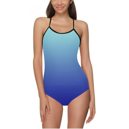 Tponi One Piece Trendy Swimsuits for Women 4964 Women Swimsuit Clearance Sleeveless Printed Bikini Sky Blue XL (US:XL)