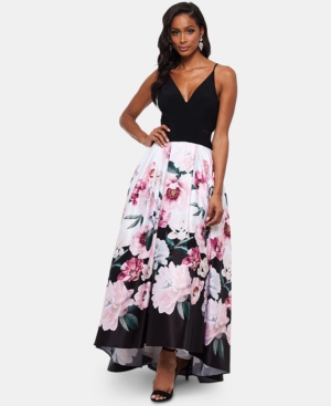 Xscape Women's Dress Black Size 8P Petite a-Line Floral Skirt V-Neck 6847-0489-P - 8P