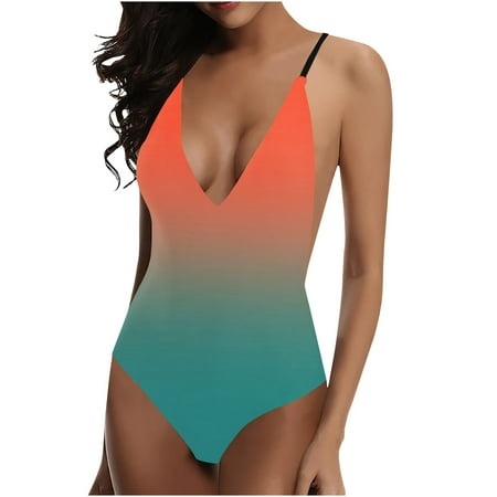 Tponi One Piece Swimsuit for Women 4962 Swimsuit Clearance Sleeveless Printed Bikini Green XXXL (US:XXXL)