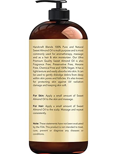 Handcraft Sweet Almond Oil - 100% Pure and Natural - Premium Therapeutic Grade Carrier Oil for Essential Oils - Massage Oil for Aromatherapy - Body Oi thumbnail