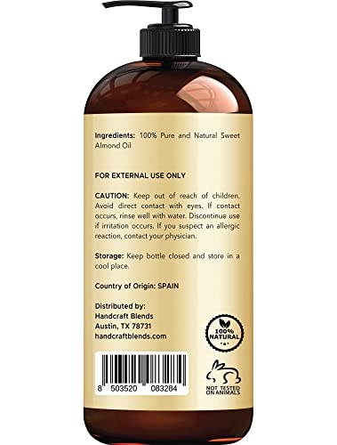 Handcraft Sweet Almond Oil - 100% Pure and Natural - Premium Therapeutic Grade Carrier Oil for Essential Oils - Massage Oil for Aromatherapy - Body Oi thumbnail