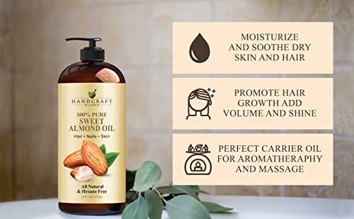 Handcraft Sweet Almond Oil - 100% Pure and Natural - Premium Therapeutic Grade Carrier Oil for Essential Oils - Massage Oil for Aromatherapy - Body Oi thumbnail