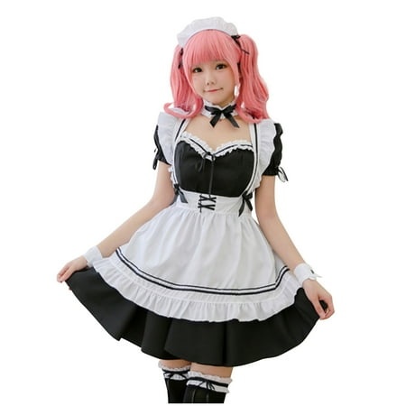 TULUDA Sun Dresses for Women Casual Women Lovely Maid Costume Animation Show Japanese Outfit Dress Clothes Womens Summer Dresses Black S