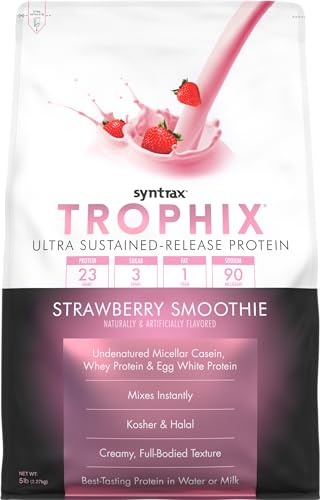 Syntrax Nutrition Trophix Protein Powder, Ultra Sustained-Release Protein Blend, Strawberry Smoothie, 5 Lbs thumbnail