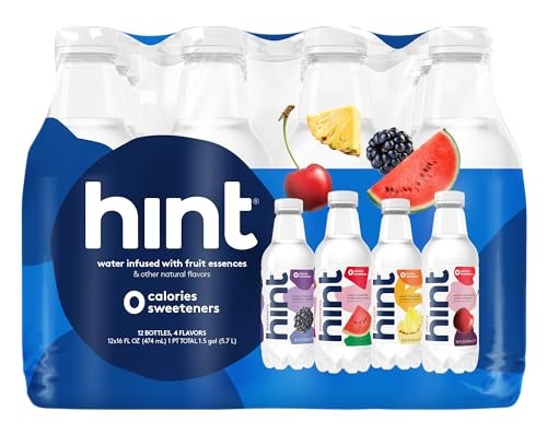 Hint Water Best Sellers Pack, 3 Bottles Each of: Watermelon, Blackberry, Cherry, and Pineapple, Zero Calories, Zero Sugar and Zero Sweeteners, 16 Fl O