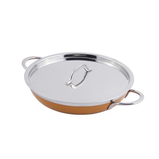 Bon Chef 60305YELLOW 11 X 2.25 in. Classic Country French Collection Saute 2 Quart Pan & Skillet with Cover Double Handle  Yellow - 12 Oz