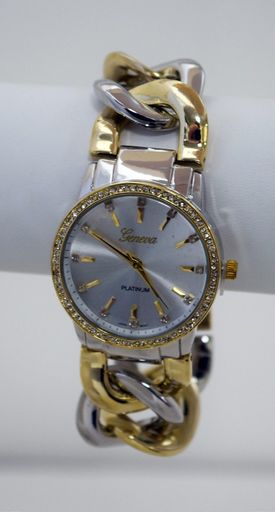 NEW Geneva Platinum 4722-2TN Womens Crystal Bezel Silver/Gold Twist Chain Watch