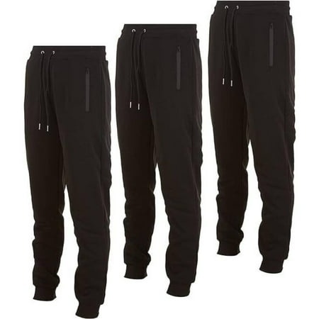 pure champ mens 3 pack fleece active athletic workout jogger sweatpants for men with zipper pocket and drawstring size m