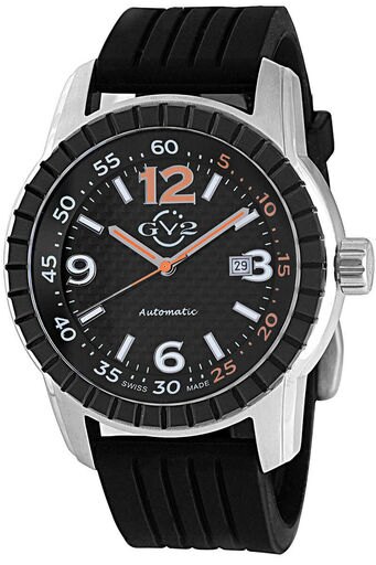 GV2 by Gevril Mens 9303 Lucky 7 Automatic Black Dial Black Rubber Date Watch