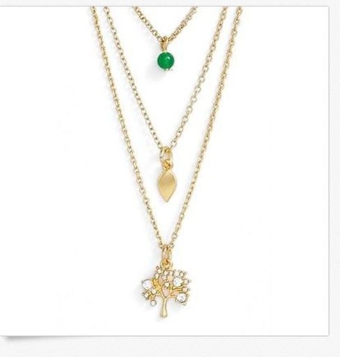 Sequin Color Karma Triple Strand Pendant Necklace Green 0701