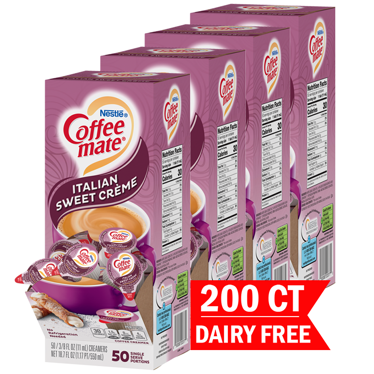 Coffee Mate Italian Sweet Creme Liquid Coffee Creamer Singles, Lactose-Free Creamer, 0.375 Fl Oz, 200 Ct