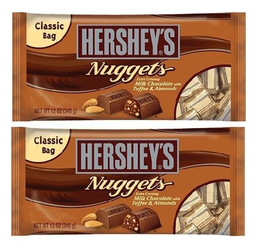 Hershey's Nuggets Milk Chocolate with Toffee & Almonds Candy 2 Bag Pack